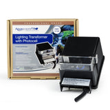 Aquascape Pro Lighting Transformer with Photocell and packaging on a white background