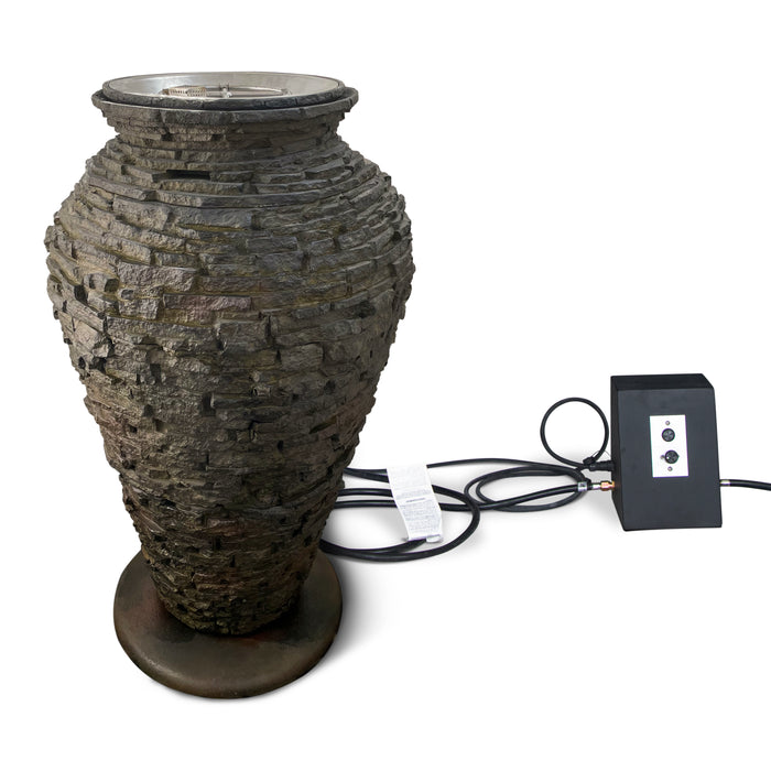 LARGE FIRE AND WATER STACKED SLATE URN