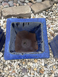 Small Square Glazed Blue Pot