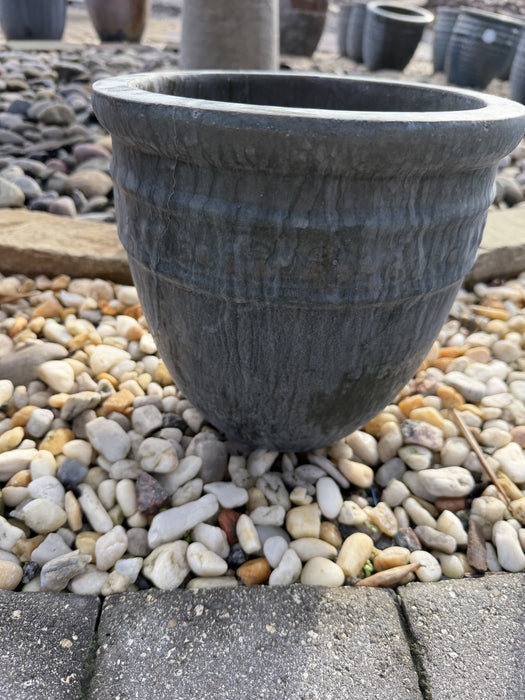 Small Round Glazed Blue Green Pot