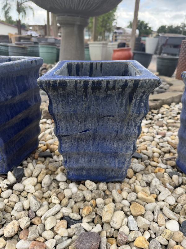 Small Square Glazed Blue Pot