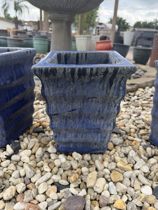 Small Square Glazed Blue Pot