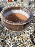 Small Round Glazed Brown and Stone Pot