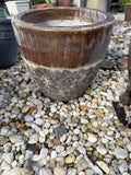 Small Round Glazed Brown and Stone Pot