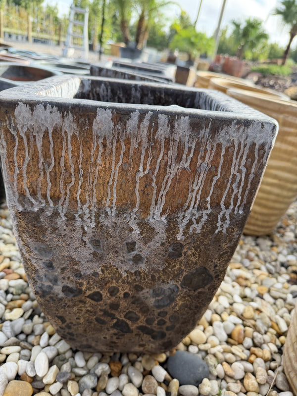 Medium Tall Square Glazed Brown Pot