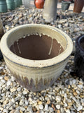 Small Round Glazed Cream and Brown Pot