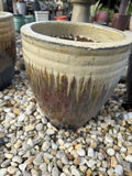 Small Round Glazed Cream and Brown Pot