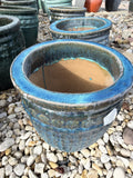 Small Round Glazed Dark Blue Pot