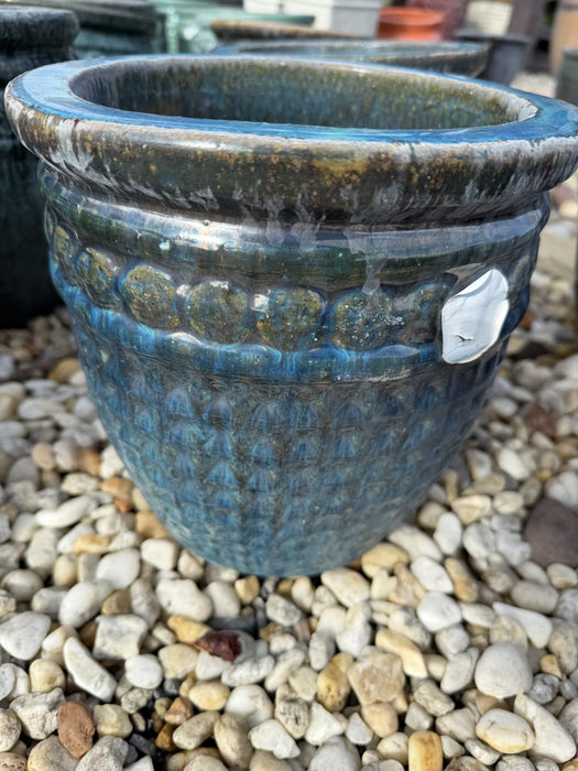 Small Round Glazed Dark Blue Pot