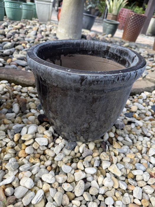 Small Round Glazed Dark Brown