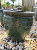 Small Round Glazed Dark Green Pot