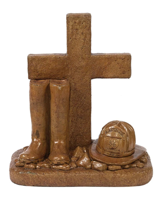 Statue - Fireman Boot and Hat at Cross