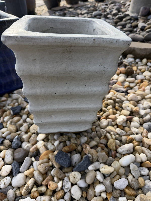 Small Square Glazed White Pot