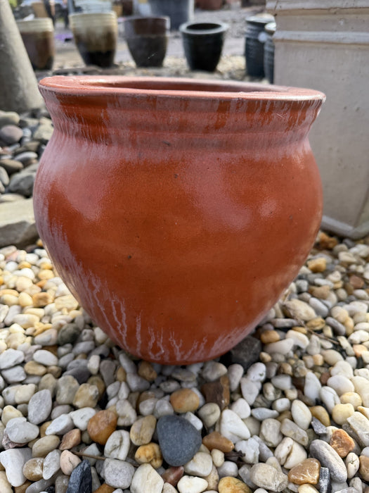 Small Round Glazed Orange Pot