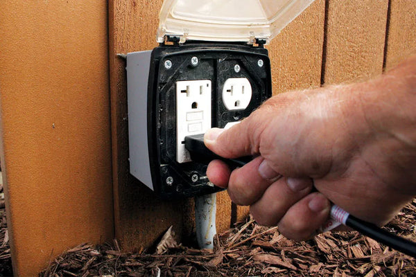 Plug the transformer (not included) into an external GFI-rated electrical source.