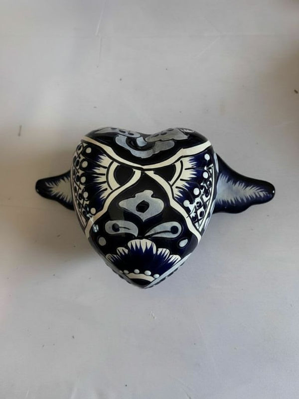 Blue and White Heart with Wings
