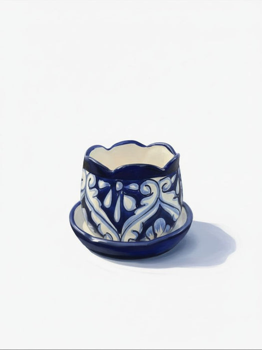 Little Blue and White Pot with Saucer