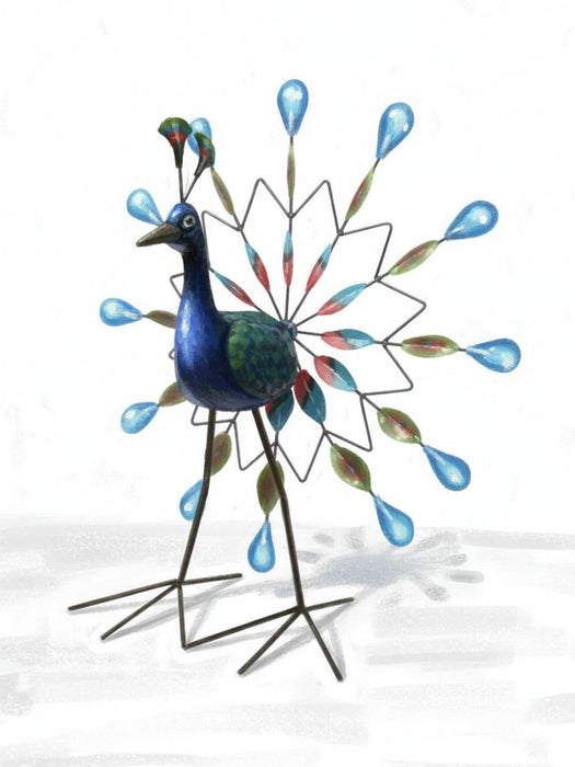 Whimsical Peacock with Windmill